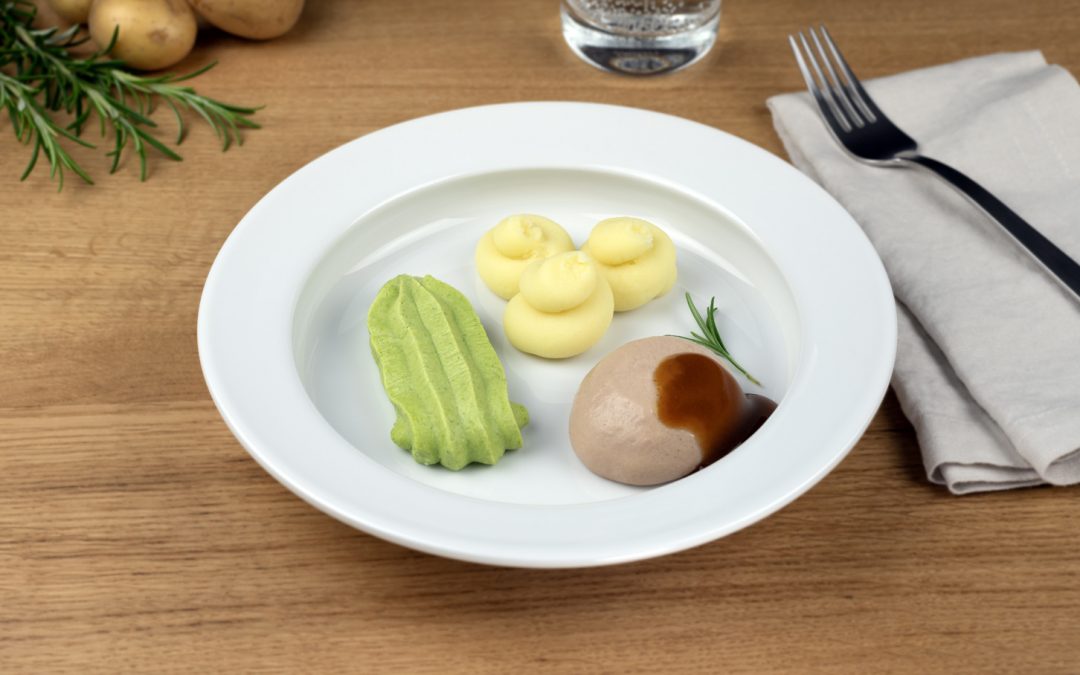 Rindfleisch mit Brokkoli und Kartoffelpüree