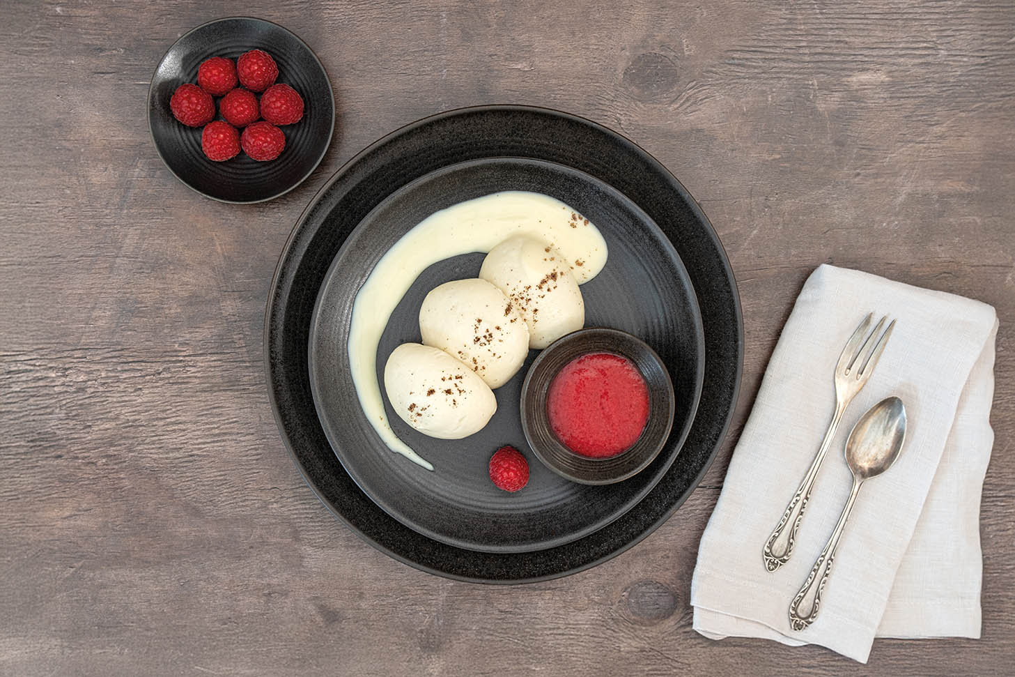 Rezept Apfel-Quark-Timbale mit Vanillesauce und Himbeerpueree für feinst pürierte Kost