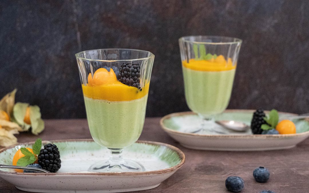 Erbsen-Panna-Cotta mit Mango