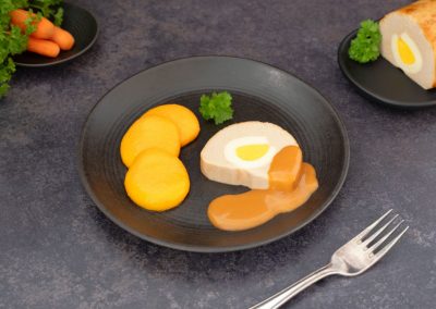 Falscher Hase mit Karotten und Kartoffelpüree